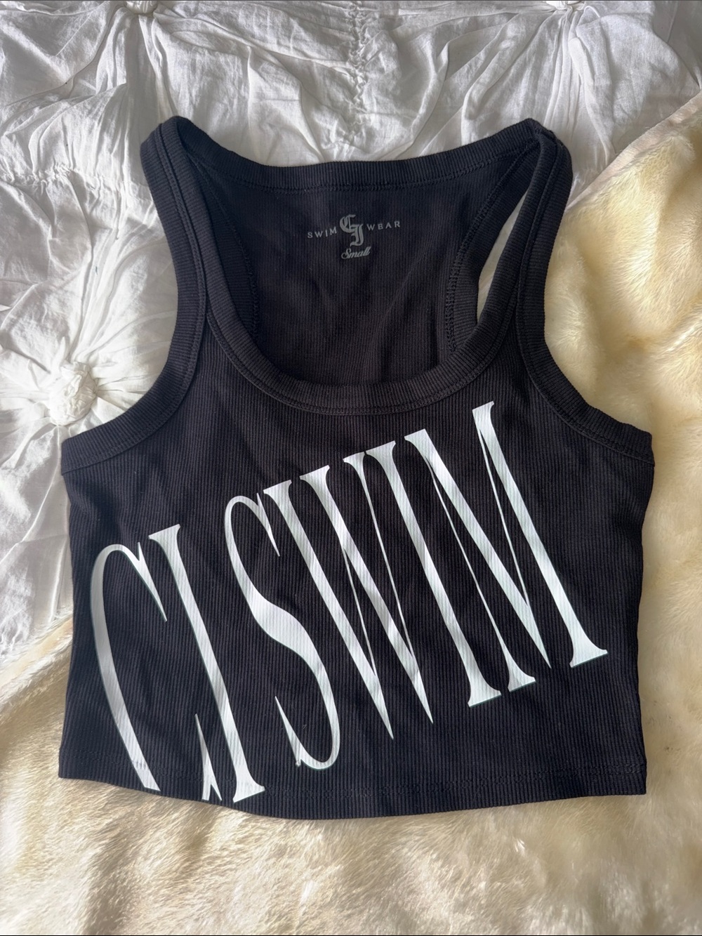 CI SWIM Small Black Graphic Ribbed Crop Tank - CLSWIM